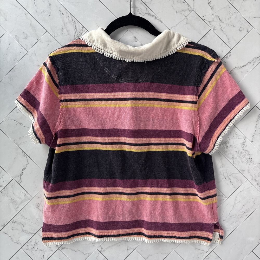 We The Free Sallie Cardi Shirt Top Striped Boxy Cropped Buttondown M Free People - Picture 11 of 16
